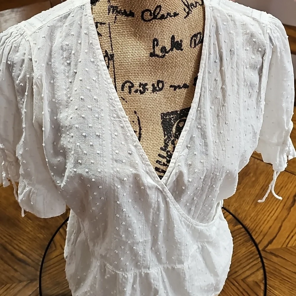 Madewell White Swiss Dot Wrap Peplum Top